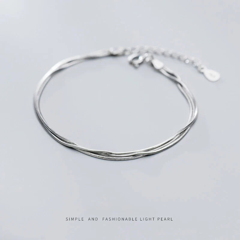 Simple Three Layer Snake Bone Chain for Women 925 Sterling Silver Fashion Link Chain Bracelet Fine Jewelry 2020 Design
