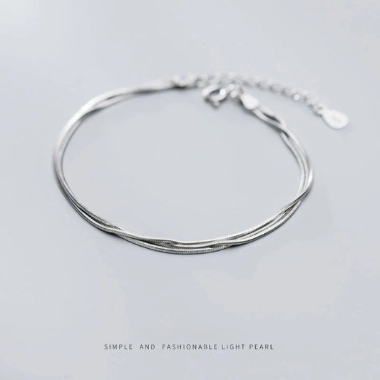 Bracelet chaîne maille serpent à trois couches pour femme en argent sterling 925, bijoux fantaisie, design 2020