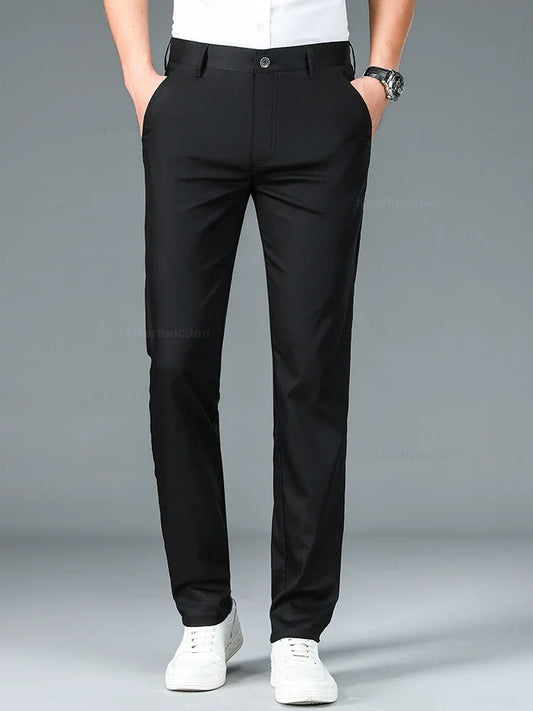Bamboo Fiber Business Straight Pants Men's Summer Thin Classic Design Office Dress Breathable Casual Formal Trouser Man Clothes