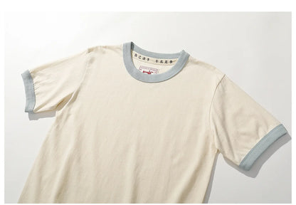 Summer New Couple Beach Tops  Fashion Casual Stitching Color Collar Tee Short Sleeve of Unisex Cotton Comfortable O-Neck T-shirt