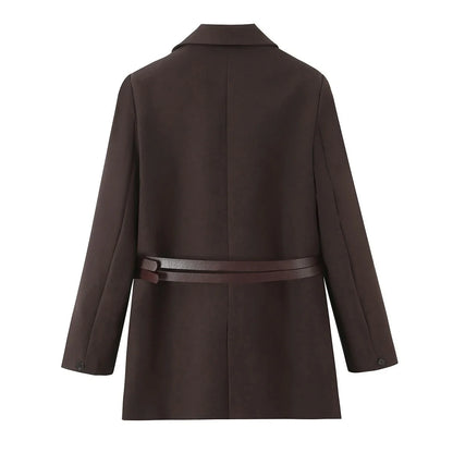 European and American Style New Women's Fashion Versatile Loose Casual Double Belt Slimming Gunlapel Blazer Coat