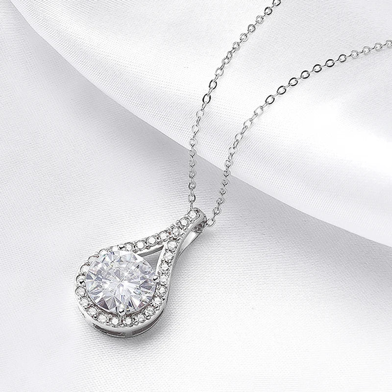 1-5ct Real Moissanite Necklace for Women Sparkling S925 Sterling Silver Jewelry Water Drop Pendant Girls Birthday Gift