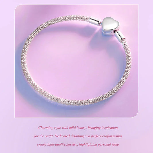 Bracelet à breloques basique cœur en argent sterling 925, bracelet basique chaîne serpent pour femmes, bijoux cœur amour 17 CM 19 CM