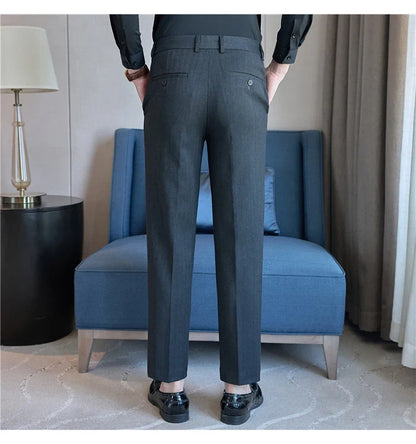 Autumn Winter New Thickened Wool Striped Suit Pants Men's High Qualitys Elastic Waist Slim Fit Business Casual Trousers 38-29