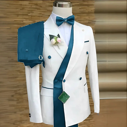 Bespoke Custom White Black Wedding Suit For Men New Design Slim Fit Groom Best Man Wedding Tuxedo Formal Prom Wear 2 Pieces Set