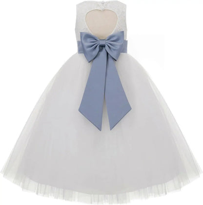 Ivory Floral Lace Heart Cutout Dress for Girls Junior Bridesmaid Pageant Gown Elegant Flower Girl Pageant Dresses