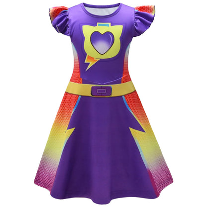 Children's SuperKitties Dresses Super Kitties Cosplay Costume Girls Flying Sleeves A-Line Dress Bag Mask Carnival Birthday Gift