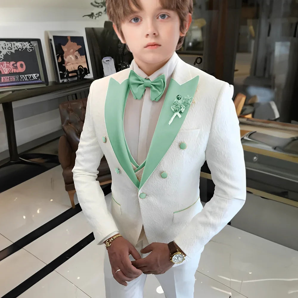 Jacquard Boys Suit Set 3 Pieces Wedding Guest Outfit,High Quality Peak Lapel Tuxedo For Kids,Children's Slim Fit Suits 2-20T