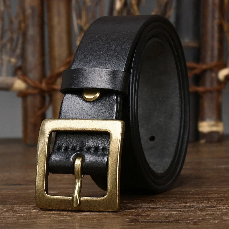 3.8CM Men High Quality Genuine Leather Belt Luxury Designer Brass Copper Buckle Belts Pure Cowskin Strap Male Jeans for Man