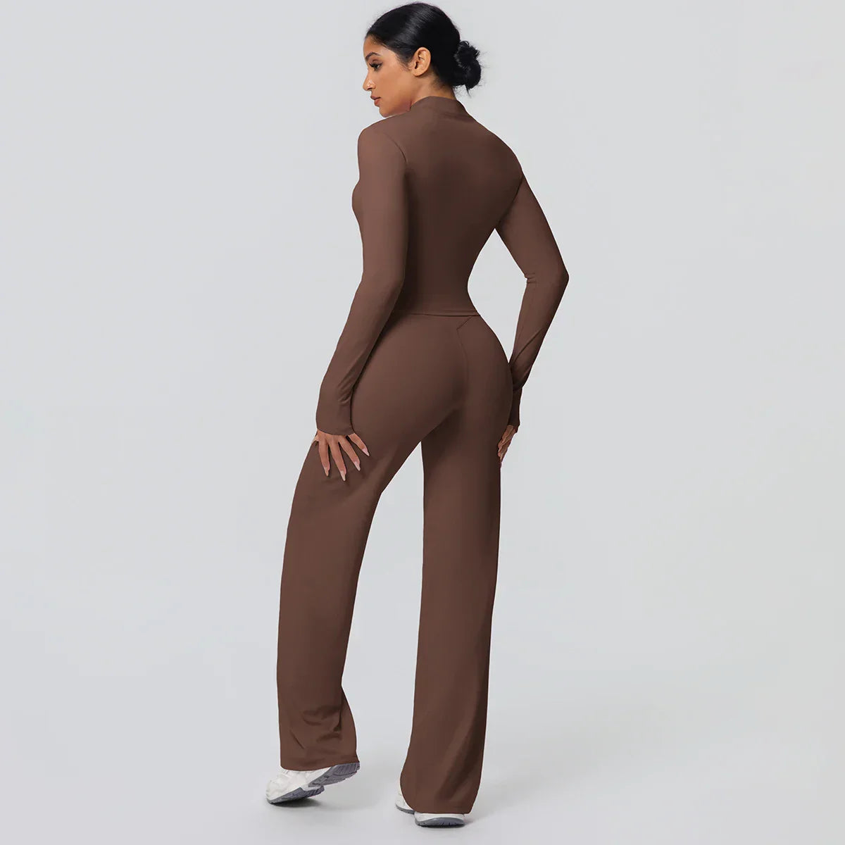 2pieces Quick Drying Sports Fitness Clothing Yoga Set Women Yoga Zipper Long Dleeves High Waisted Breathable Wide Leg Pants Set
