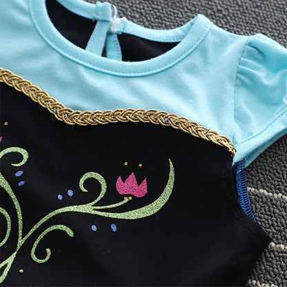 2026 Infants and Toddlers Classic Elsa Blue Short-Sleeved Princess Skirt Girl Cosplay Princess Anna Clothing + Accessories Set