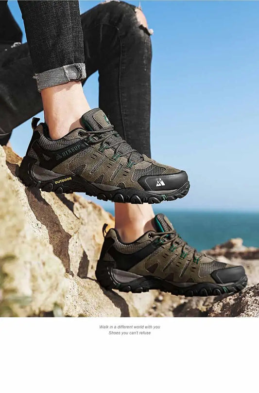 Men's Hiking Shoes Suede Leather Outdoor Shoes Wear-resistant Men Trekking Walking Hunting Tactical Sneakers
