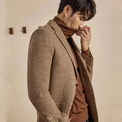 Men's Retro Suit Jacket English Style Casual Men's Large Size Jacket British Gentleman Wool Suit Trendy Tweed Houndstooth Suits