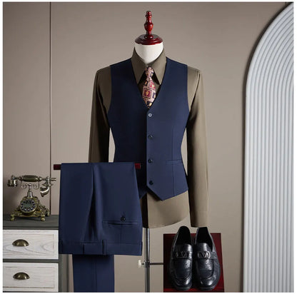 High-End Wool Suit Set for Men, Fashionable and Stylish Business Casual Three-Piece Suit, Tencel Suit, Groom's Wedding Dress