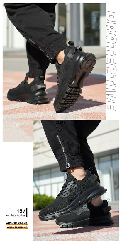 Black Safety Shoes Men Steel Toe Sneakers Lightweight Puncture Proof Work Safety Boots Man Breathable Working Shoes Anti-smash