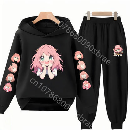 Children's Suit Hoodies Top+Bottom Girls pink Boy black Age 3-12 Coat Casual Toddler Sweatshirt  Anime Spy X Family Clothing
