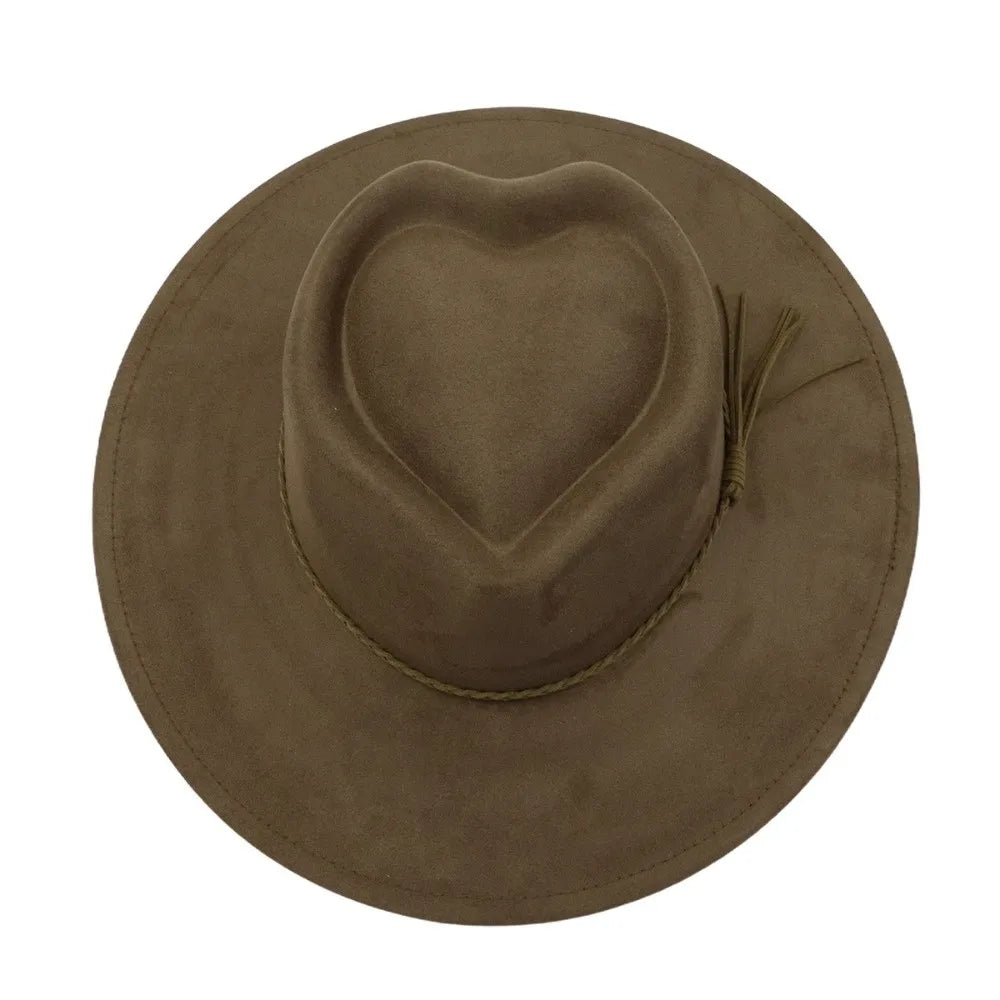 High Quality Heart Design Vegan Suede Hat Wide Brim Blank Style Wide Brim Hat Fedora Hat