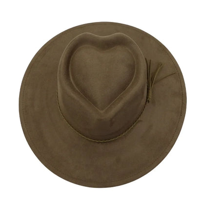 High Quality Heart Design Vegan Suede Hat Wide Brim Blank Style Wide Brim Hat Fedora Hat