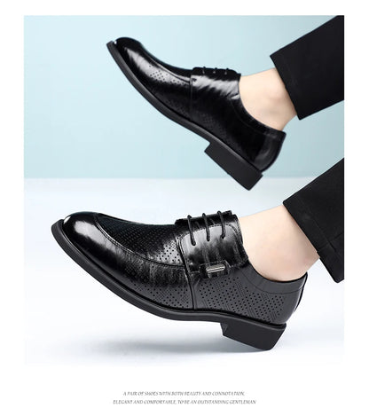 Men's Summer Breathable Leather Shoes Comfortable Soft Bottom Hollow Design Business Formal Derby Shoes British Style-SJ551-1