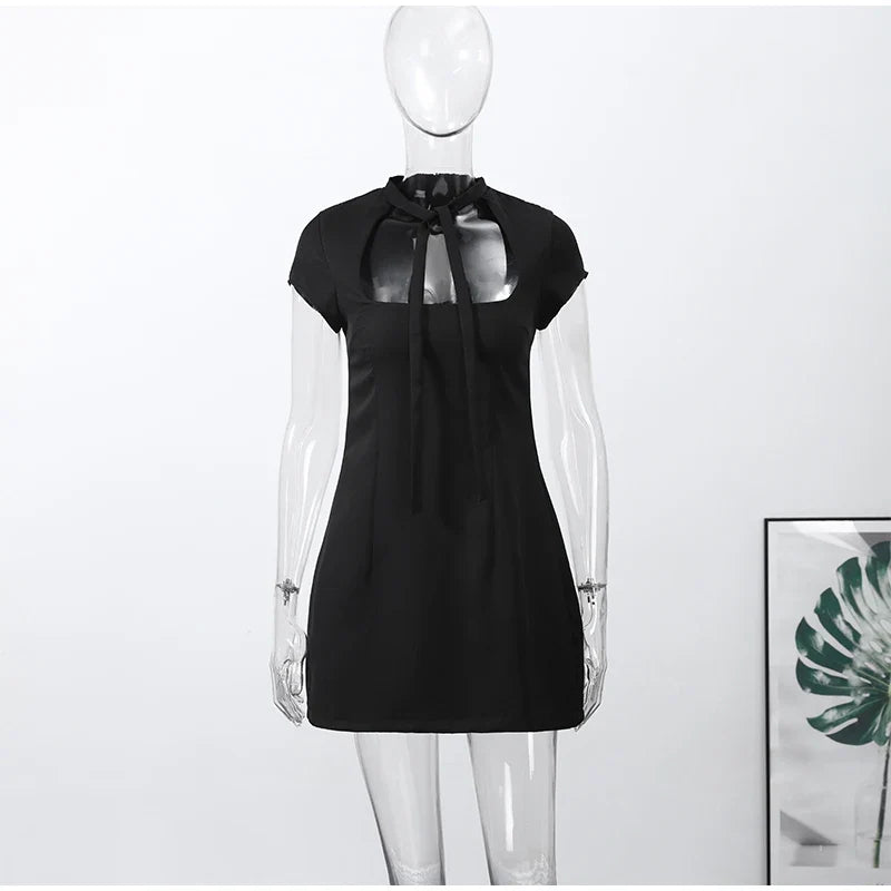 Fashion Lace Up Polka Dot Mini Dress Women Square Collar Short Sleeve Satin Party Dresses2026 Summer Lady Elegant Beach Robe New