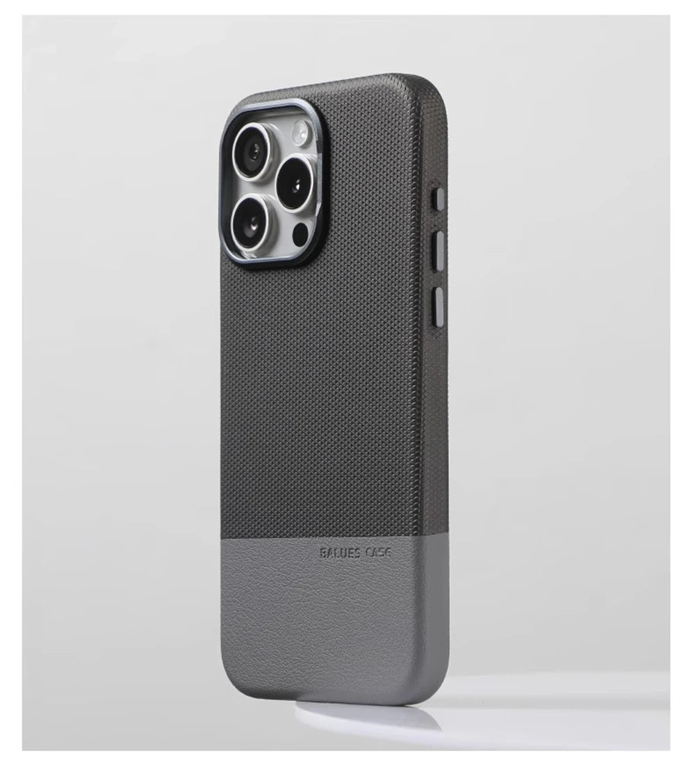 Luxury Business Hit Color Relief Leather Magnetic Case For iPhone 17 Air 16 15 14 13 Pro Max MagSafe Shockproof Alloy Lens Cover