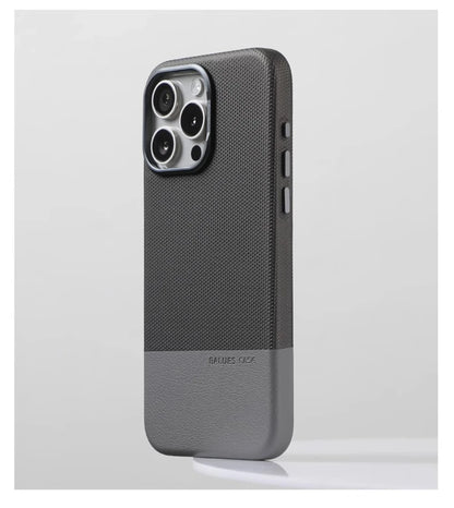 Luxury Business Hit Color Relief Leather Magnetic Case For iPhone 17 Air 16 15 14 13 Pro Max MagSafe Shockproof Alloy Lens Cover
