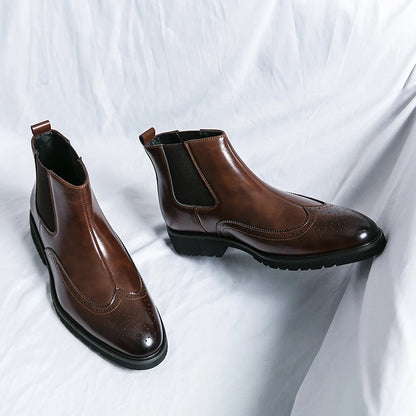 Luxury Men Brogue Boots Men's Ankle Boots High Quality Mens Chelsea Boots Slip on Oxford Formal Business Shoes Plus Size 38-46