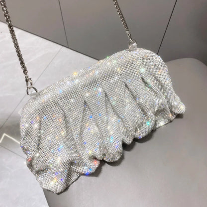Shiny Handle Rhinestones Handmade Evening Clutch Bags New Folds Purses And Handbags Luxury Designer Wedding Party High Quality