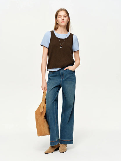 Double-length Jeans Women High-waisted Slim-fit Classic Straight Pants High Waist Elegant Office Lady Spring Trendy