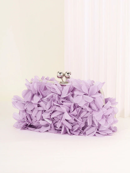 3D Floral Decor Clutch Bag, Elegant Silk Appliques Dinner Purse For Wedding Party Prom Banquet - Perfect for Wedding， Party