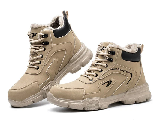 Winter Plush Work Boots For Men Ankle Anti-smash Anti-puncture Safety Shoes Steel Toe Protective Male Footwear Indestructible