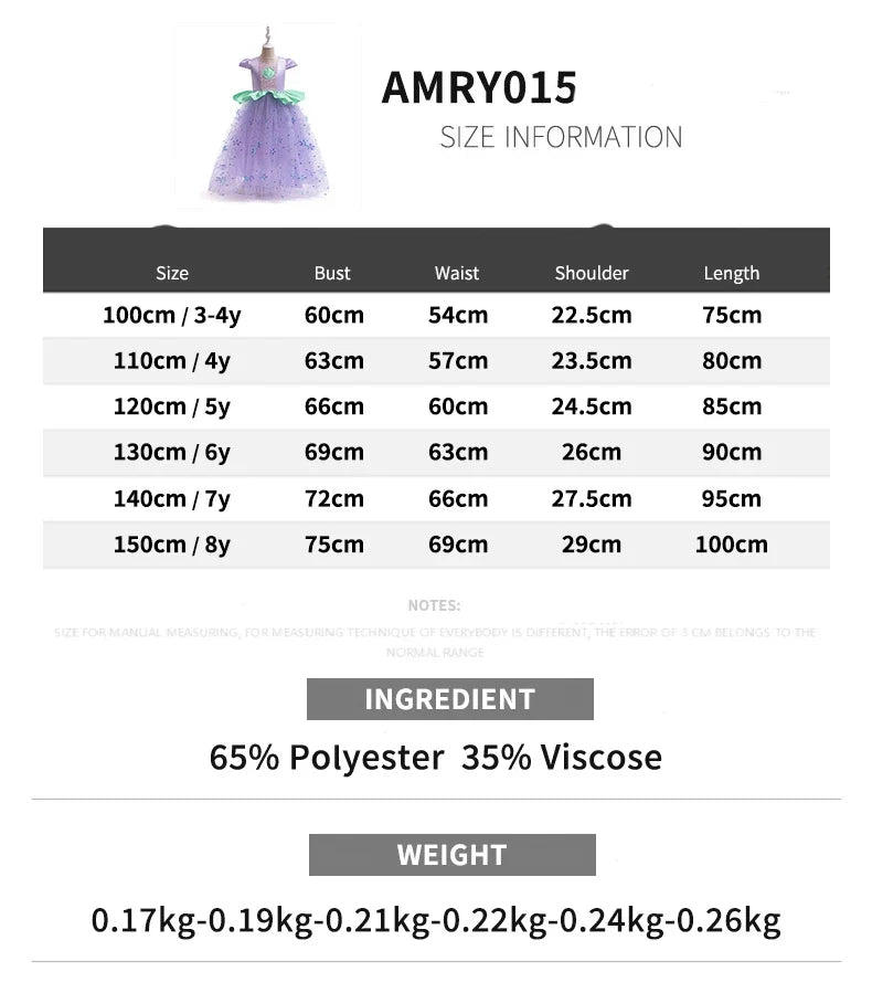Little Mermaid Ariel Princess Costumes Young Girls Purple Dress Kids Cosplay Carnival Gown Birthday Tutu Dresses Summer New Wear