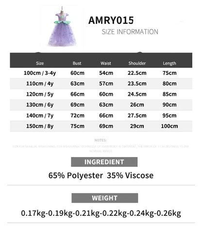 Little Mermaid Ariel Princess Costumes Young Girls Purple Dress Kids Cosplay Carnival Gown Birthday Tutu Dresses Summer New Wear