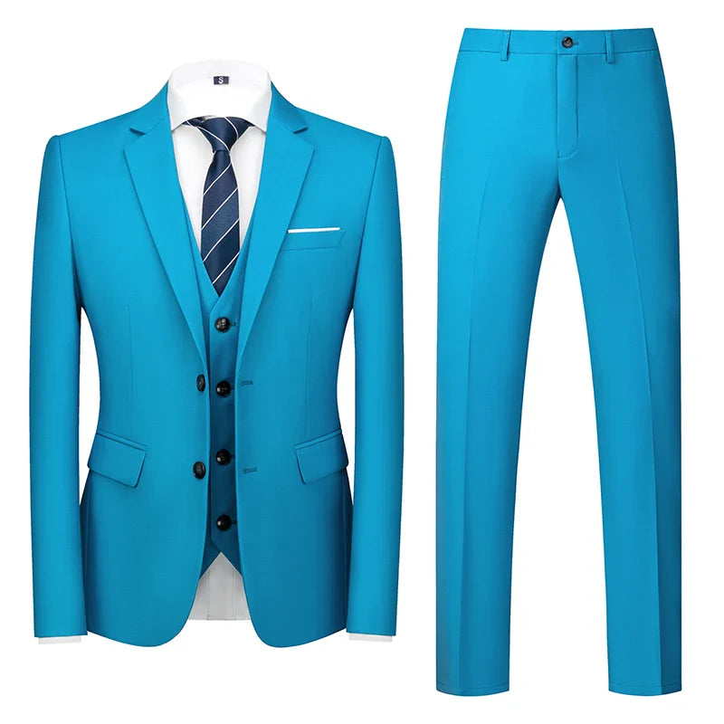 2026 New Men's Suit 3-Piece, Wedding Party Dress Jacket Vest Trousers, Fashion Slim Fit Blazer Waistcoat Pants Red Blue Green