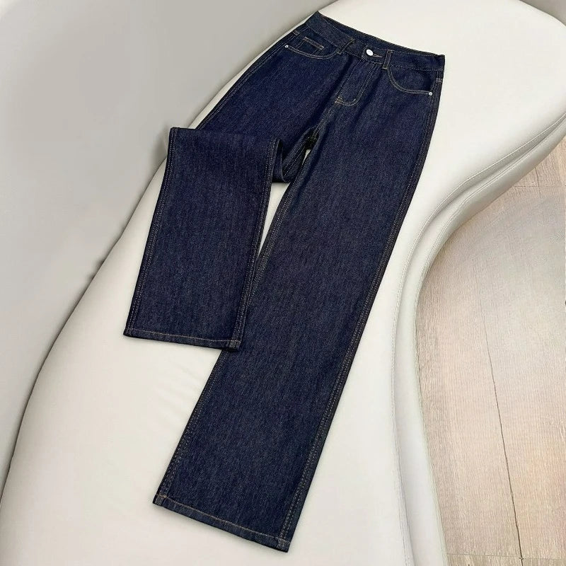 Retro Silk Wide Leg Jeans Women Summer 2026 Korean Style Lyocell Casual Versatile Straight Leg Denim Pants High Quality Trousers