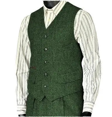 Men's Houndstooth Wool Vest British Style Business Waistcoat Casual Sleeveless Jacket Ready‑to‑Ship Business Outfit  for Men