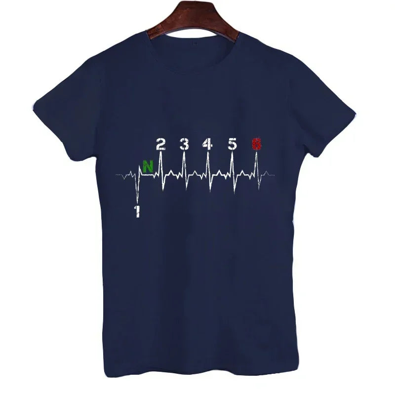 Men Brand T-shirts Motorcycle Gear Shift 1n23456 Heartbeat Ekg Pulse Print T Shirt Men Teeshirt Tshirt Short Sleeve T Shirts Men