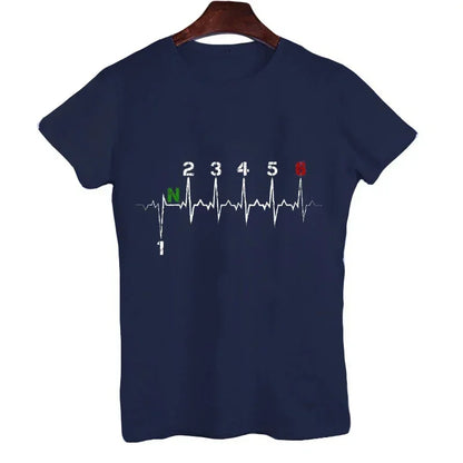 Men Brand T-shirts Motorcycle Gear Shift 1n23456 Heartbeat Ekg Pulse Print T Shirt Men Teeshirt Tshirt Short Sleeve T Shirts Men