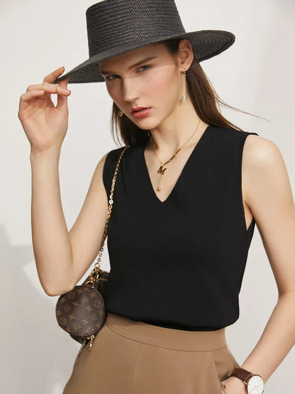 Minimalism Vests for Women 2023 Summer New Simple Versatile Hyperbola V-neck Slim Underlay Top Crop Tops Tank Top 12342277