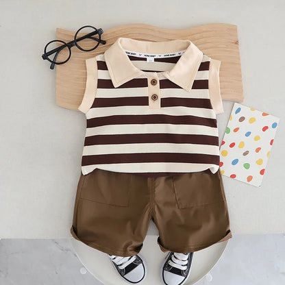 Baby Set Children's New Summer Sleeveless Striped Short-Sleeved Casual Wear Two-Piece Set for Boys