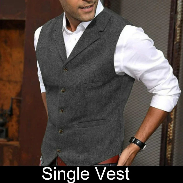Business Suit Vest Man British Retro V-neck Male Vest Slim Solid Color Single-breasted Workwear Casual Men Waistcoat