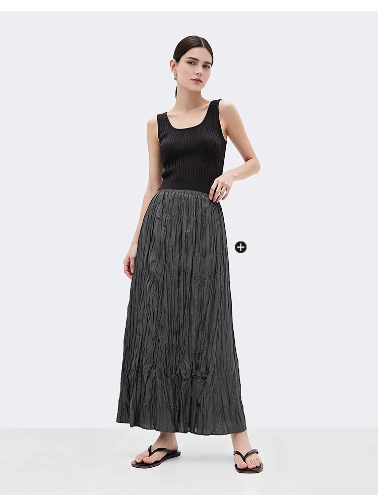 Pleated Women's Skirt 2026 Summer New Elastic Waist Flowy A-Line Midi Skirt Casual Versatile Women's Clothing 12622123