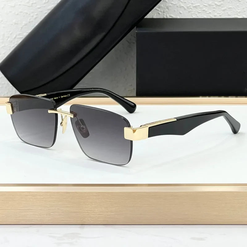 Luxury Rimless Sunglasses Irregular Square Alloy Acetate High Street Men Women Handmade in Germany UV400 THE MAGIC III with Case