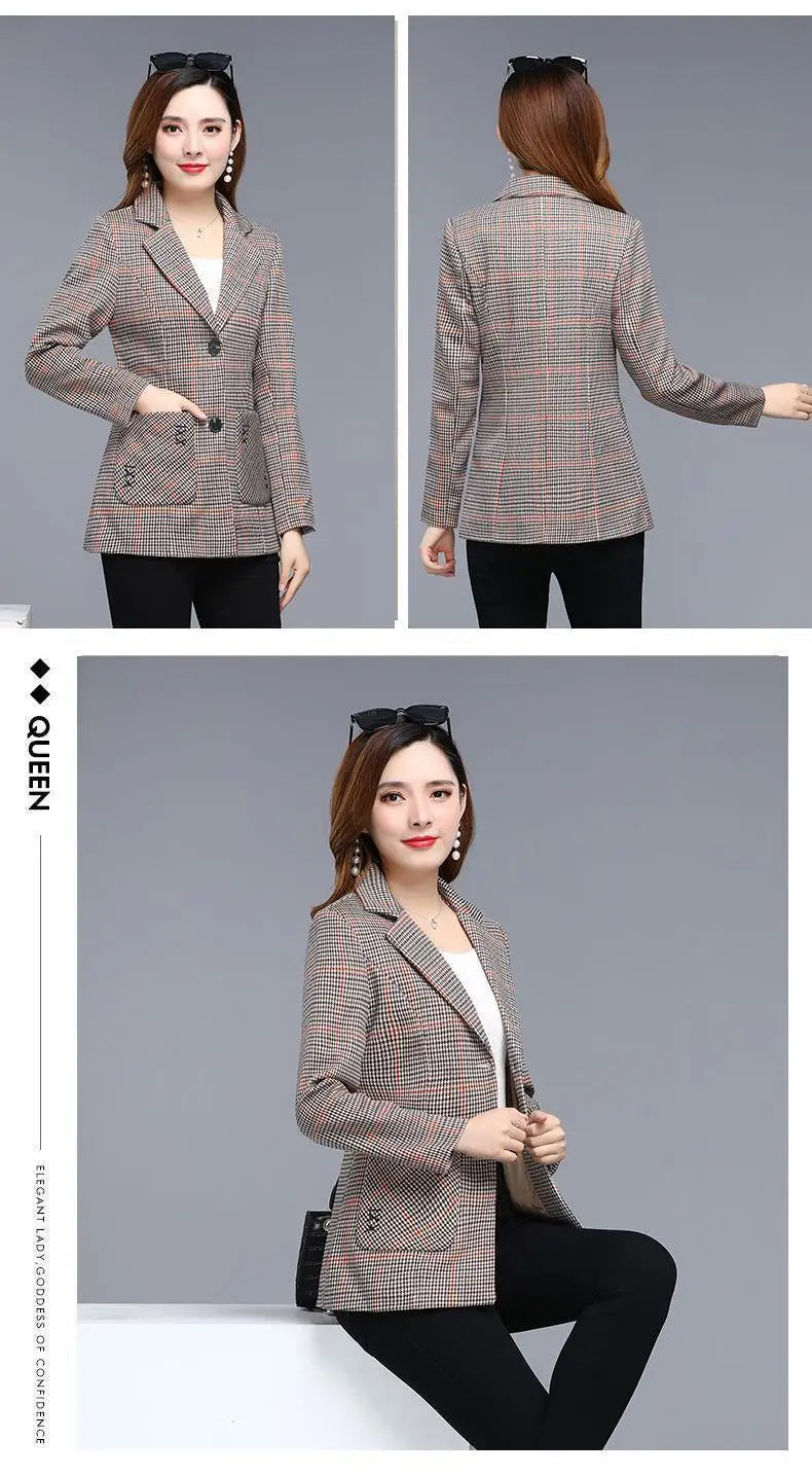 Ladies Casual Short Plaid Blazer