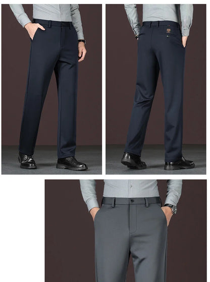Men's New Loose Straight Leg Elastic Formal Pants, Business Tiger Head Western Style, All Seasons, Casual & Formal Wear