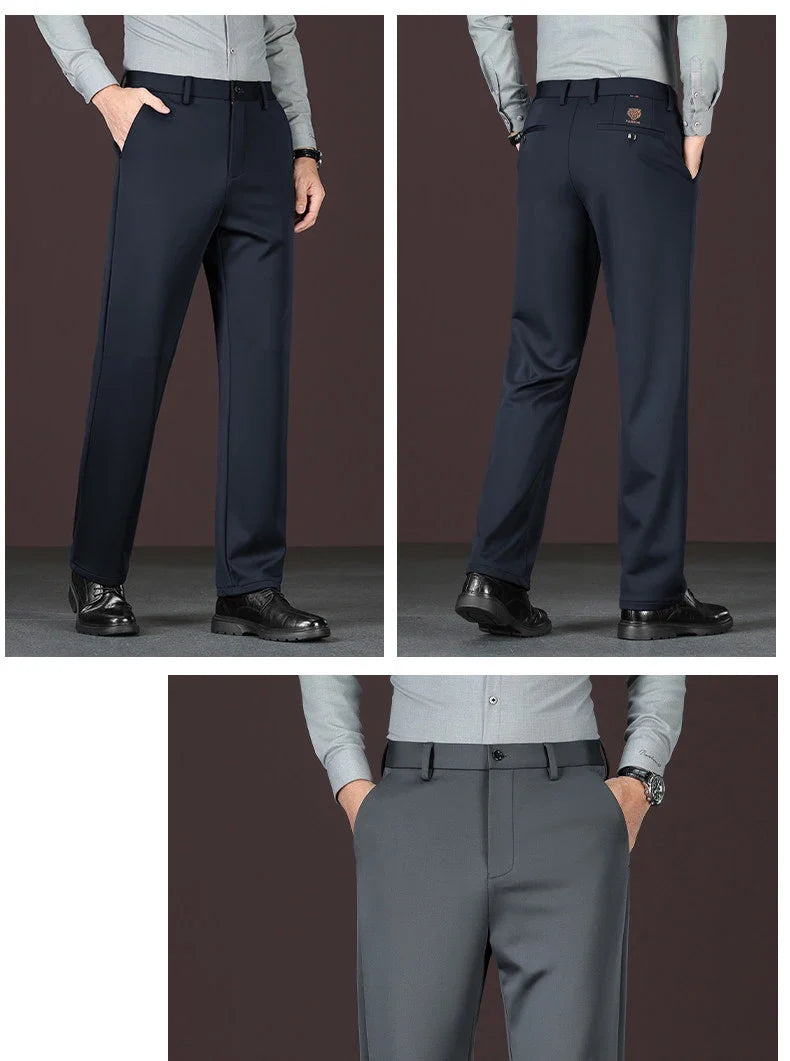 Men's New Loose Straight Leg Elastic Formal Pants, Business Tiger Head Western Style, All Seasons, Casual & Formal Wear