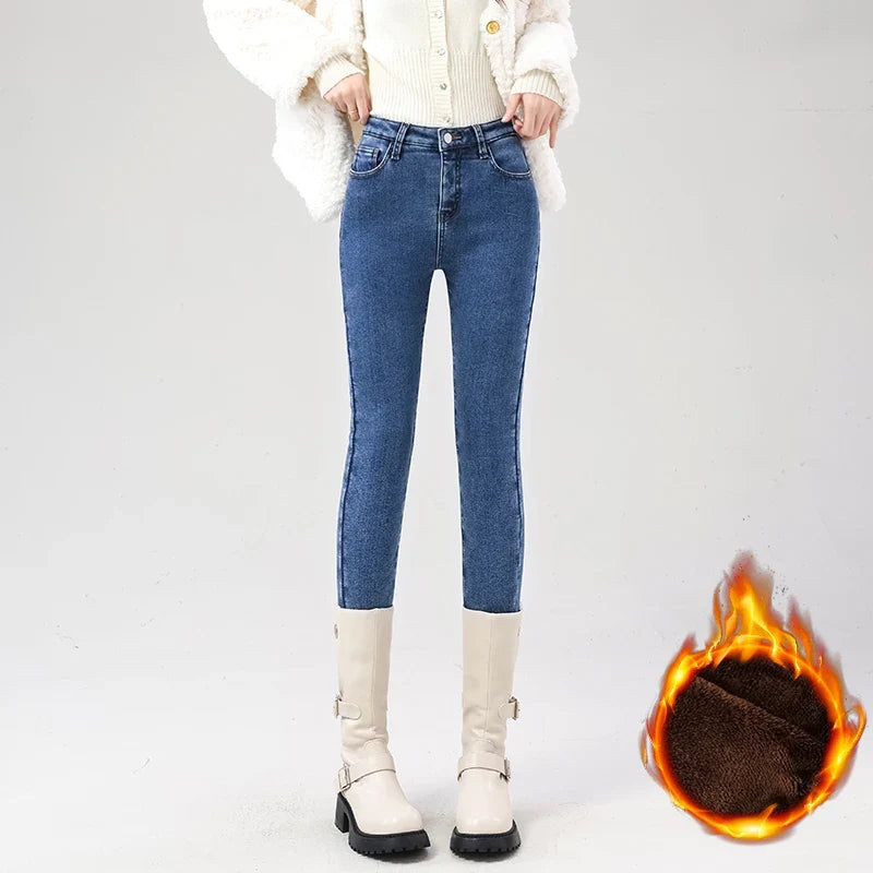 Women's Fleece Warm Winter Jeans Thicken Elastic Skinny Pencil Pants Fashion Korean Slim Plush Thermal Leggings Trousers
