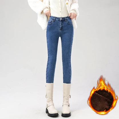 Women's Fleece Warm Winter Jeans Thicken Elastic Skinny Pencil Pants Fashion Korean Slim Plush Thermal Leggings Trousers