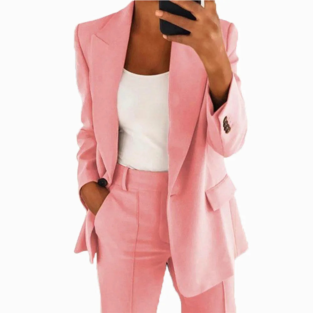 Elegant Slim Fit Suit Jacket And Pants Set for Women 2024 New Fashion Spring Autumn Turn-down Collar High-end Feeling