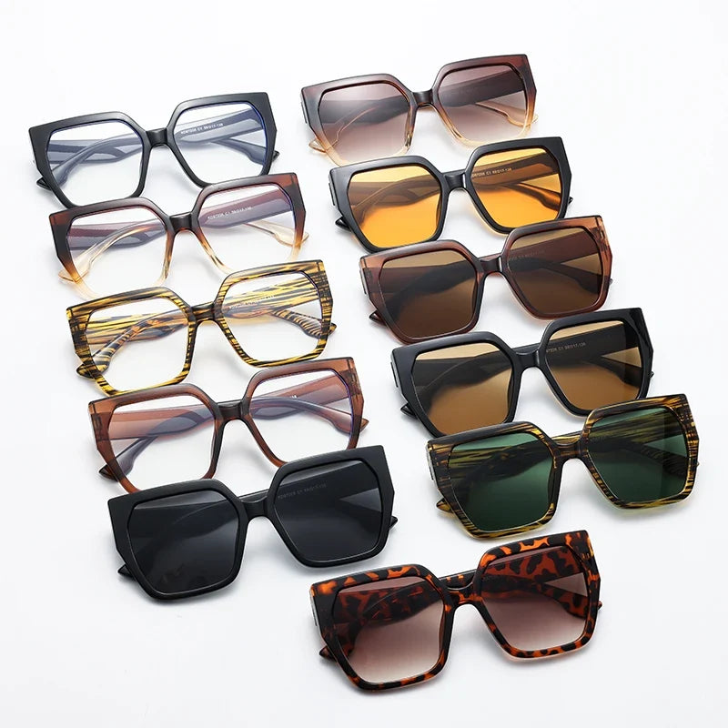 Cycling 8pcs Cateye Sunglasses Sets Women Luxury Minimalist Leopard Pattern Design Retro Polygonal Eyeglasses UV400 Unisex